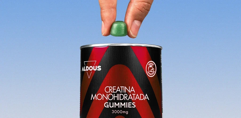 frasco de gomas de creatina da Aldous