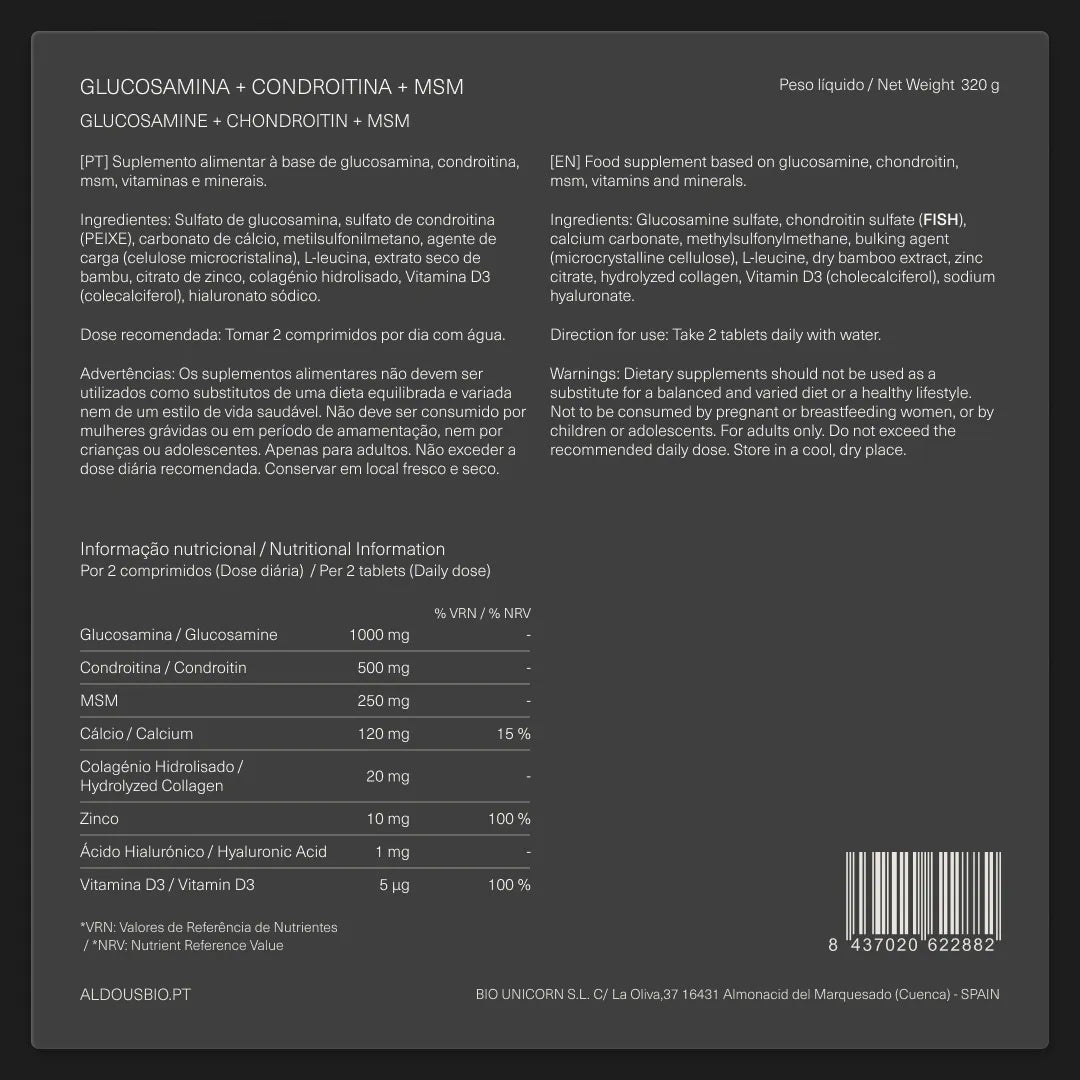 Glucosamina com Condroitina, MSM, Vitaminas e Minerais