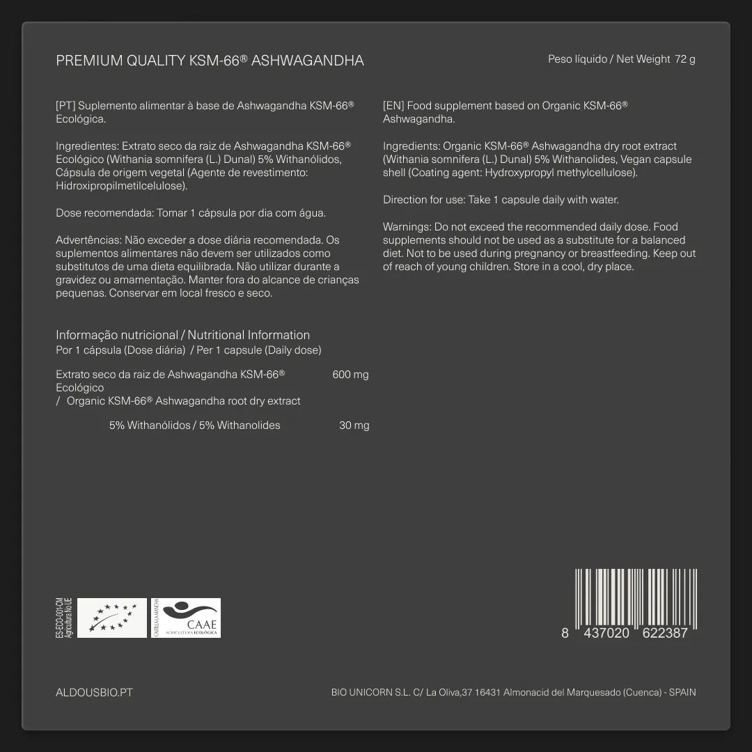 Extrato de raiz de Ashwagandha Orgânico KSM-66 ®