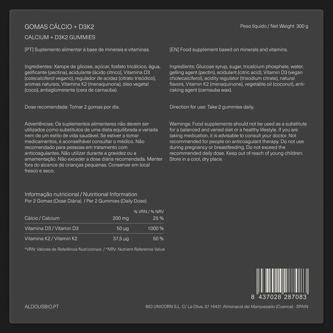 Vitamina D3K2 + Cálcio em gomas