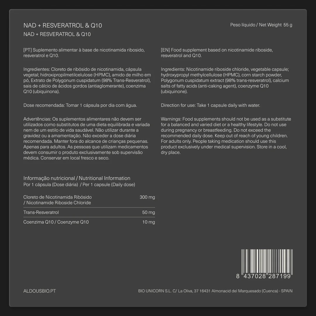 NAD+ com Resveratrol e Coenzima Q10